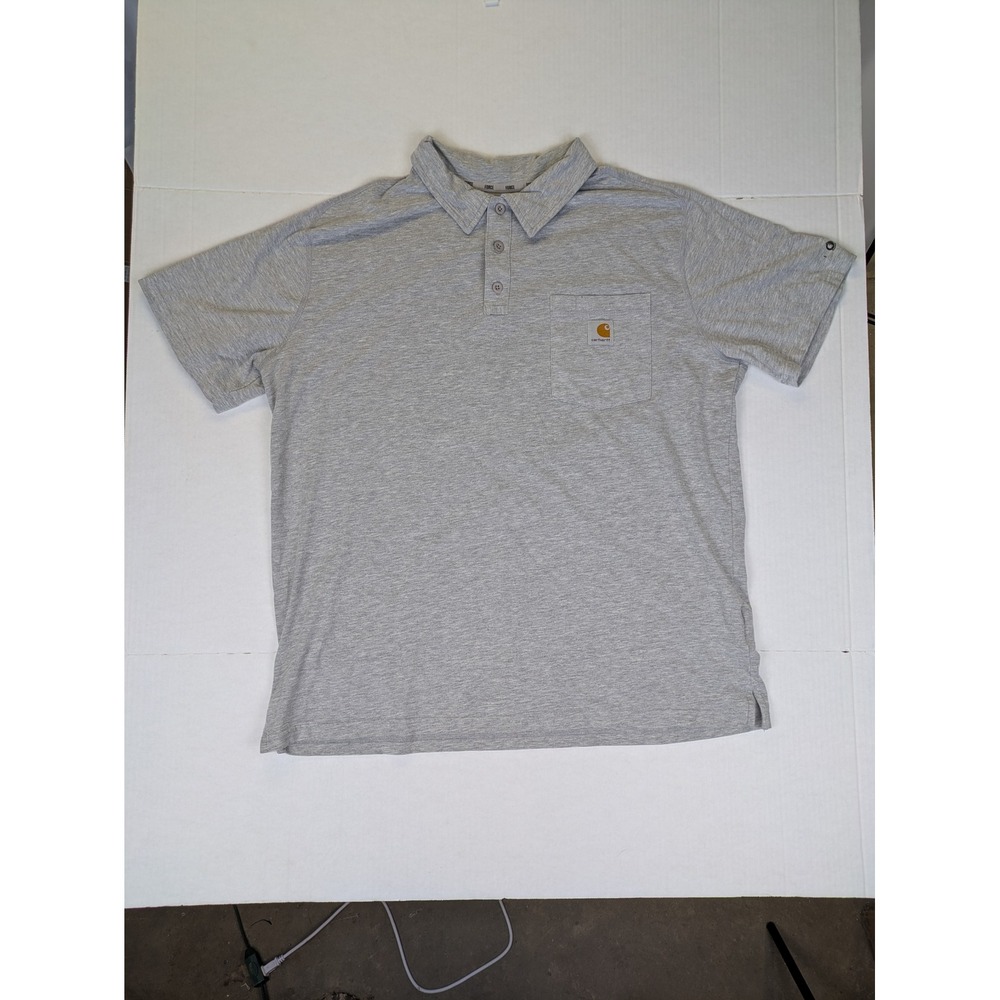 Carhartt Force Polo Shirt Mens Large Gray Relaxed Fit‎ Pocket Short Sleeve Work